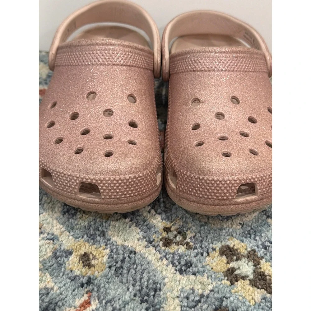 Crocs Classic Clog Girls 4 Rose Gold Glitter Sparkle Comfort